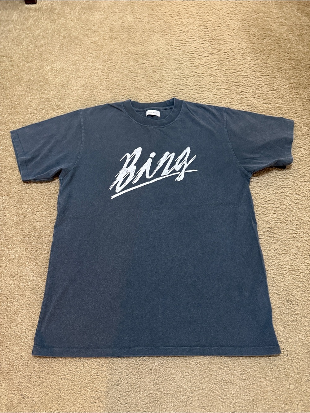 Anine Bing Washed Black Short Sleeve Tee with White Script Logo